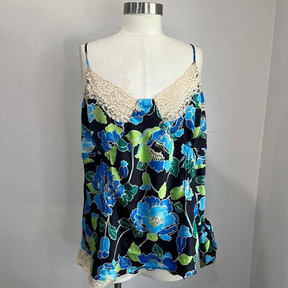 Y2K MIXIT Blue Floral Lace Trim Babydoll Cami Top 2000s Goth Plus 1X - Picture 2 of 10
